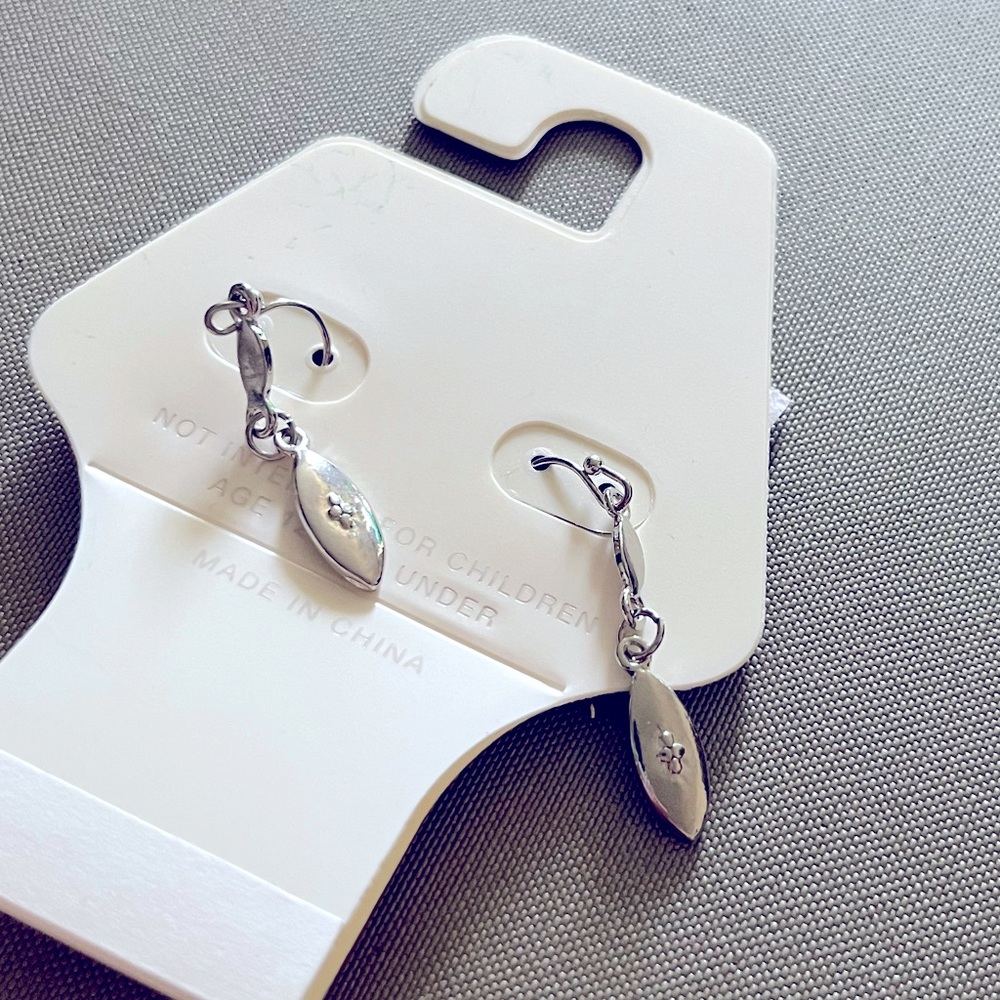 Silver cross oval dangling earrings